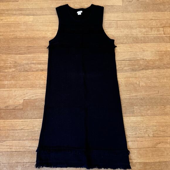 J. Crew black sleeveless fringe midi shift sweater dress size medium M
 b31 - Picture 1 of 5